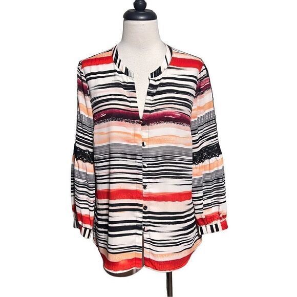 Karl Lagerfeld Long Sleeve Striped Button Up Blouse Size Medium - Picture 1 of 5